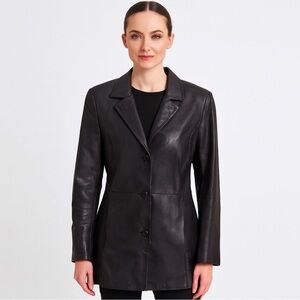 Vintage 90’s DANIER Black Leather 3/4 Length Tailored Fit Jacket Size 8